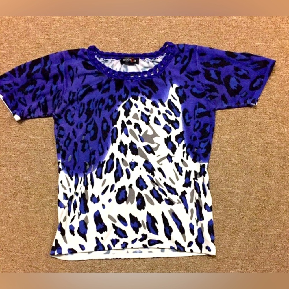 Justice Blue and Black Leopard Print woman Tee
